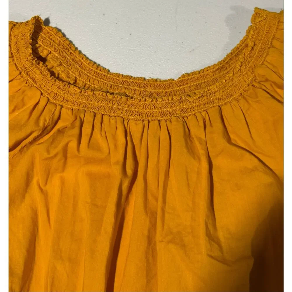 Preppy Mustard Old Navy Puff Sleeve Smocked Flowy Blouse Boho Peasant Festival